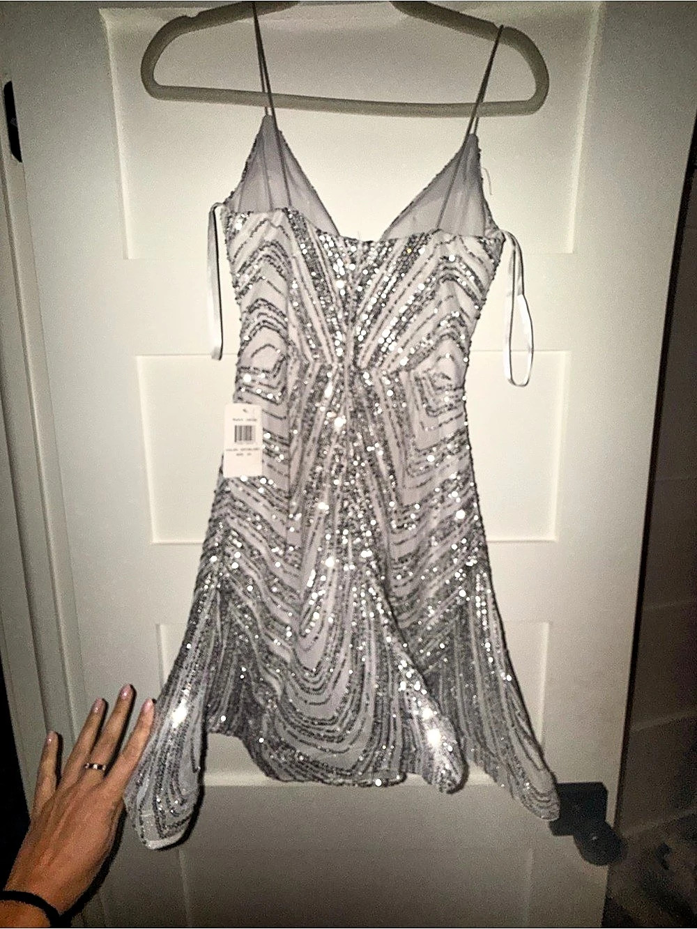 Mac Duggal Silver Sequin Mini Dress